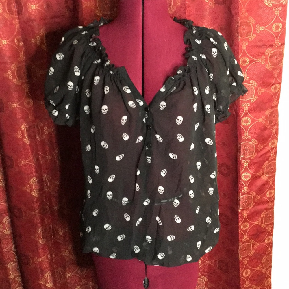 Sheer skull ruffled blouse